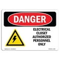 thumbnail image 1 of SignMission OS-DS-A-1218-L-1923 12 x 18 in. OSHA Danger Sign - Electrical Closet Authorized, 1 of 1
