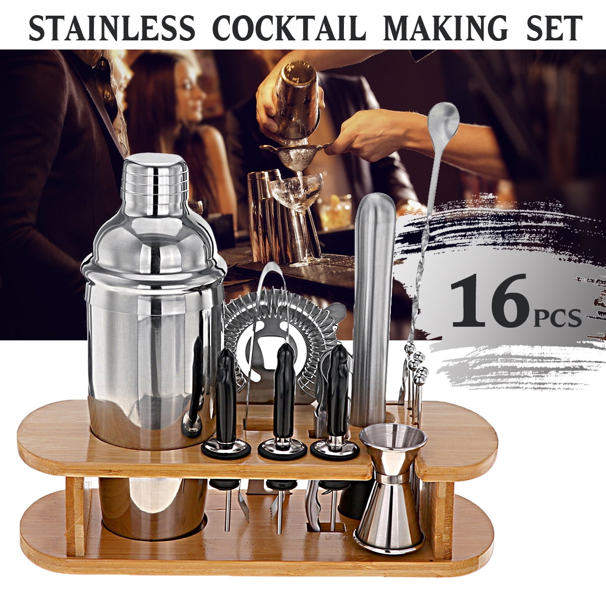 Cocktail Shaker Set Bartender Kit, 16 Pcs Bar Set 750mL Stainless Steel