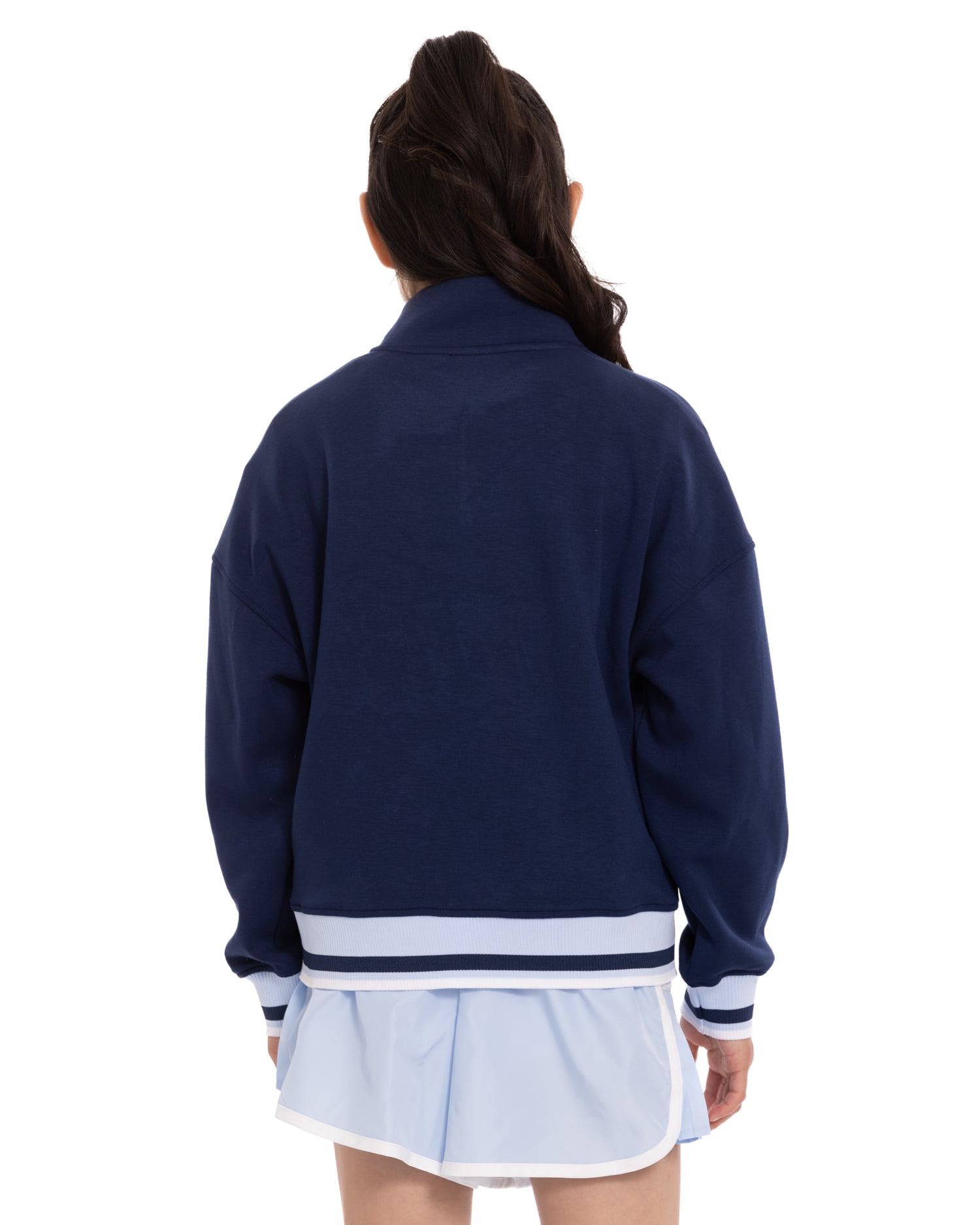 Stitch Girls' Quarter Zip Graphic Pullover Sweatshirt with Long Sleeves, Sizes 4-12
