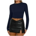 thumbnail image 1 of Besolor Hauts Courts d'Automne pour Femmes Col Rond Manches Longues Chemises Basiques Décontractées Ajustées pour Sortir, 1 of 7
