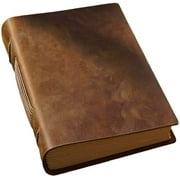 Wekity Handmade Bound Genuine Crazy Horse Leather Cover Notebook with Unlined Vintage Paper(120 GSM), 7.5 x 5.5 inch (A5) Classic Brown Sketchbook, Diary Gift for Travelers, Writers, Artists