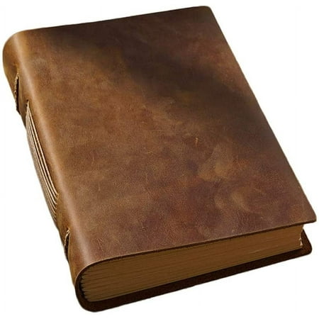 Wekity Handmade Bound Genuine Crazy Horse Leather Cover Notebook with Unlined Vintage Paper(120 GSM), 7.5 x 5.5 inch (A5) Classic Brown Sketchbook, Diary Gift for Travelers, Writers, Artists