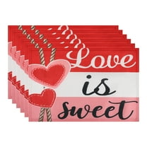 Red Pink Love Hearts Placemats Set of 6, Happy Valentine's Day Dining Table Place Mats Home Kitchen Decor Love is sweet 17.7*11.8inch