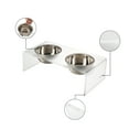 thumbnail image 4 of THE LICKER STORE Keaton 7.5" Medium/Large Modern Acrylic Rectangular Elevated Pet Feeder with 54oz 2-Stainless Steel Bowls, Moon White/Chrome, DBL2001K, 4 of 7