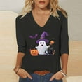 thumbnail image 2 of aohooy Womens Halloween Tops Loose 3/4 Sleeve Funny Graphic T-Shirts Casual V Neck Witch Pumpkin Ghost Tunic Tops Black,XXL, 2 of 5