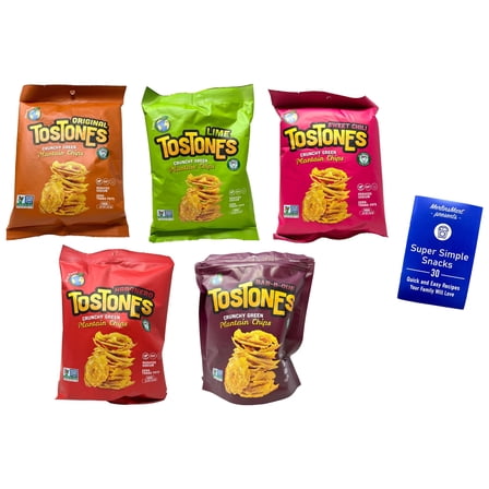 Plantain Chips 5 Flavor Variety - (1) Each: Habanero, Lime, Original, Sweet Chili, Bar-B-Que (3.53 Ounces) Prime Planet Tostones Crunchy Green    MerlinsMart Zine