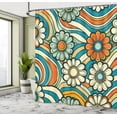thumbnail image 2 of Ambesonne Hippie Shower Curtain, Daisy Flowers on Groovy Wave, 69"Wx84"L, Sea Blue and Burnt Orange, 2 of 4