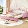 thumbnail image 4 of Twin Extending Daybed with LED Lights, Modern Upholstered Princess Daybed With Crown Headboard,Pink, 4 of 10