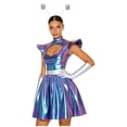 thumbnail image 2 of Hansber Women's Space Alien Outfit Shiny Metallic Cut Out A-Line Mini Dress with Alien Headwear and Gloves Blue 3XL, 2 of 6