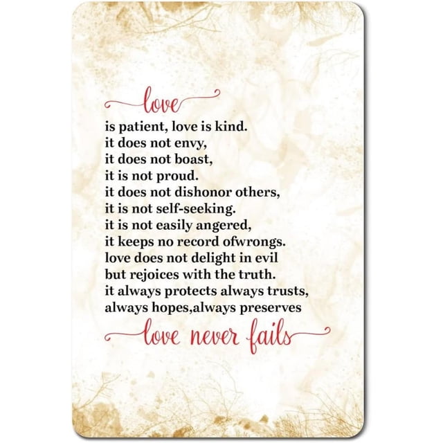 El amor es paciente, el amor es bondadoso. No tiene envidia. Letreros metálicos vintage para decoración del hogar, placa de metal para pared de 30 x 20 cm.