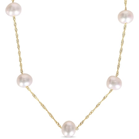 AMOUR Cultured Freshwater Pearl Tin Cup Necklace with 10K Yellow Gold Rope Chain and Clasp