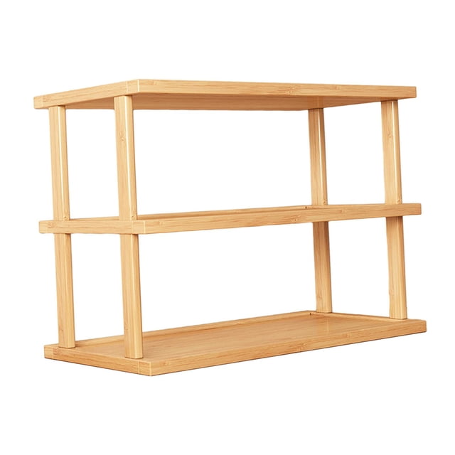 Estante de escritorio, estante de exhibición de mesa, estantería de escritorio para el hogar de doble capa, estante de almacenamiento de madera para Marrón