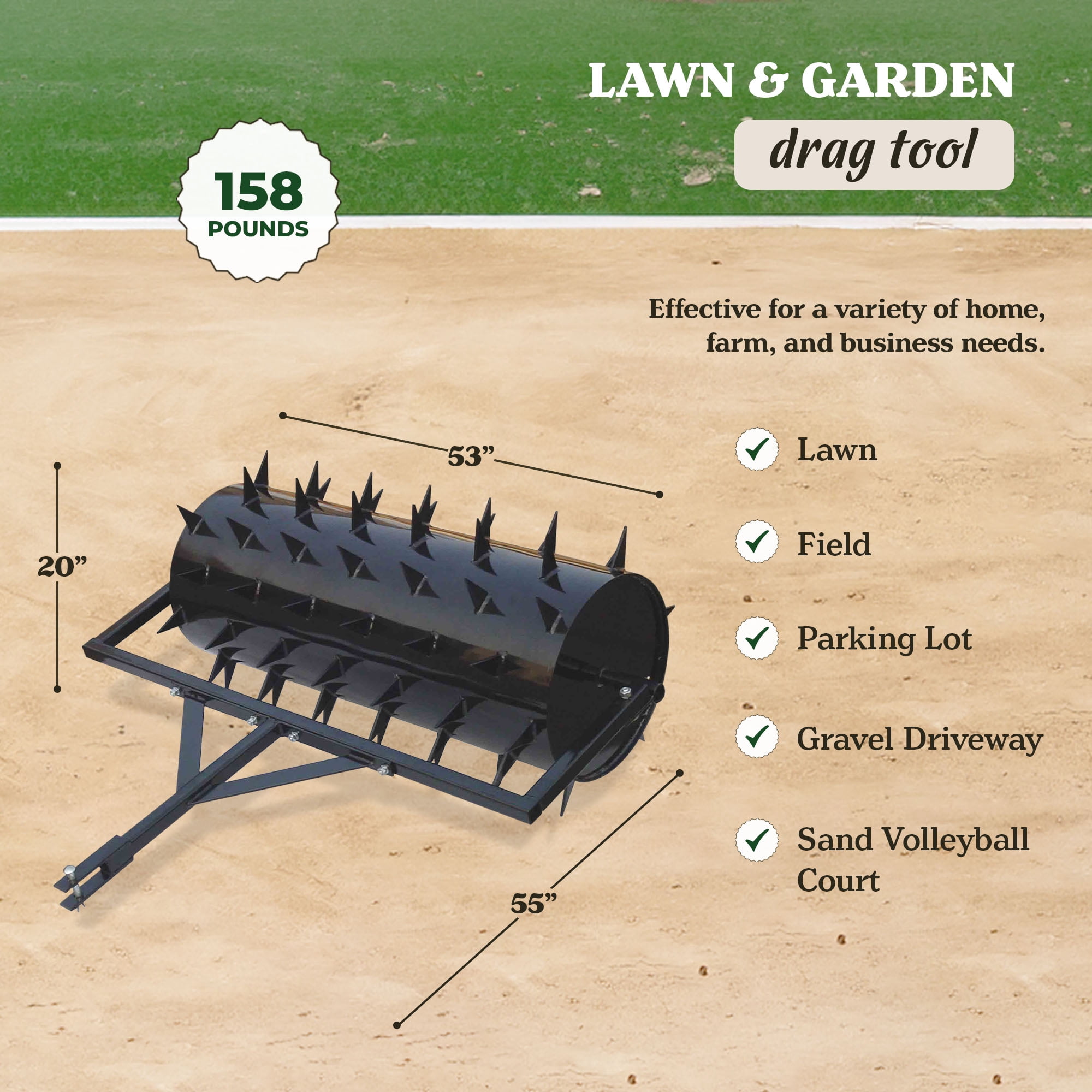 Yard Tuff 48 Inch Wide Drum Spike Aerator with Pin Style Hitch, Black