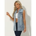 thumbnail image 2 of DARING DIVA Women's Button Down Sleeveless Pockets Mid-Long Denim Vest L Grey Blue, 2 of 6