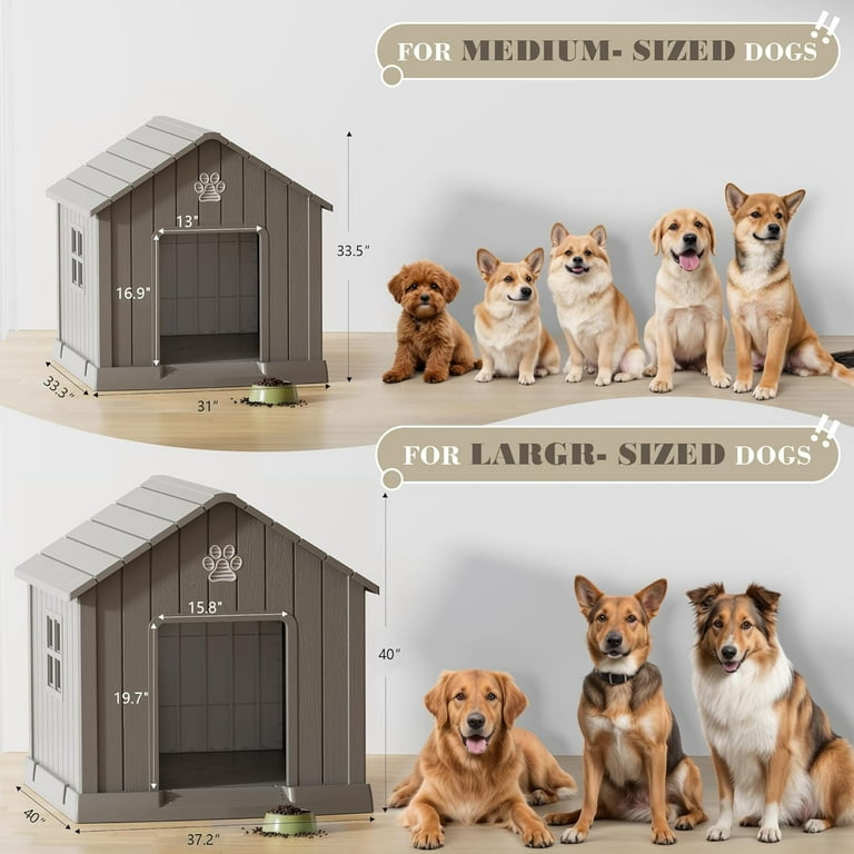 Bifanuo Durable Dog House, Indoor Outdoor Wateproof Doghouse, Pet Plastic Dog kennel for Small Medium Dogs,Grey and Blue ,37.2" L x 40" W x 40" H Inchs