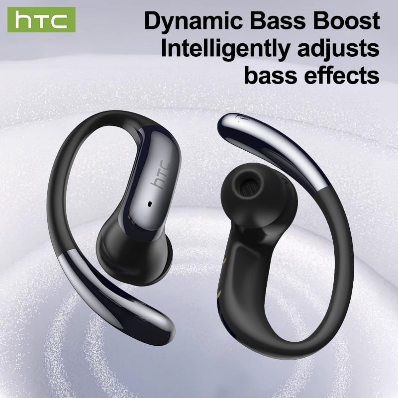 HTC NE63 Wireless Bluetooth 6.0 Open In Ear Earbuds, AI Translator, Noise-Cancelling Headphones, 130+ Languages, 30H,Black