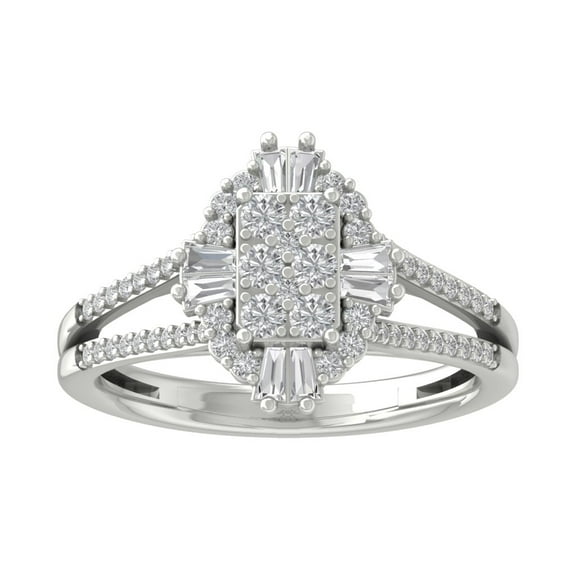 Araiya Sterling Silver Round Baguette and Marquise Diamond Halo Ring (3/4 cttw, I-J Color, I2-I3 Clarity), Size 7