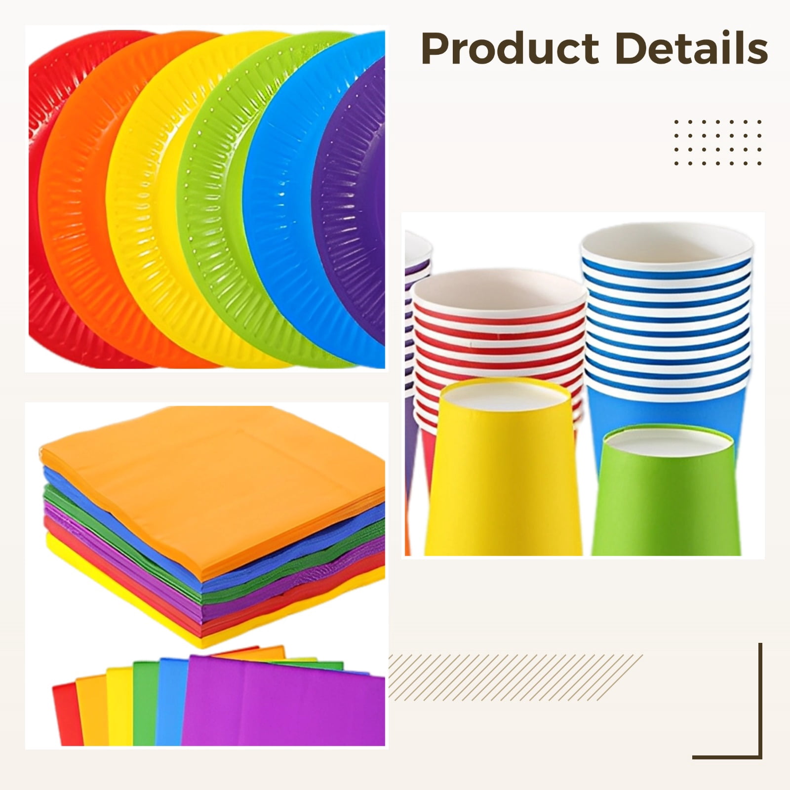 120 Pcs Rainbow Party Supplies, 30 Sets 7 & 9 in（17.8 & 23 cm）Paper Plates Cups Napkins, Disposable Tableware Set for Birthday Party Decorations, Art, and DIY Projects