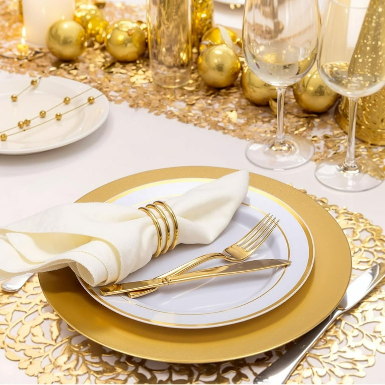 50pcs White and Gold Charger Plates,13inch Chargers for Dinner