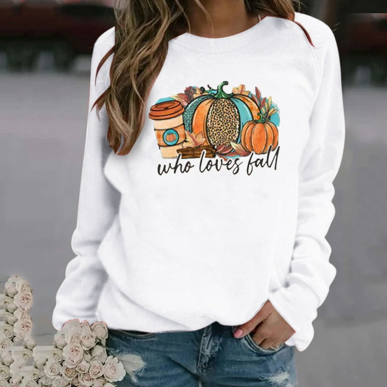 Olyvenn Thanksgiving Printed Ladies Sweatshirts Fashion Women's Plus Size  Loose Casual Long Sleeve Crew Neck Tops Female Leisure Gray L 