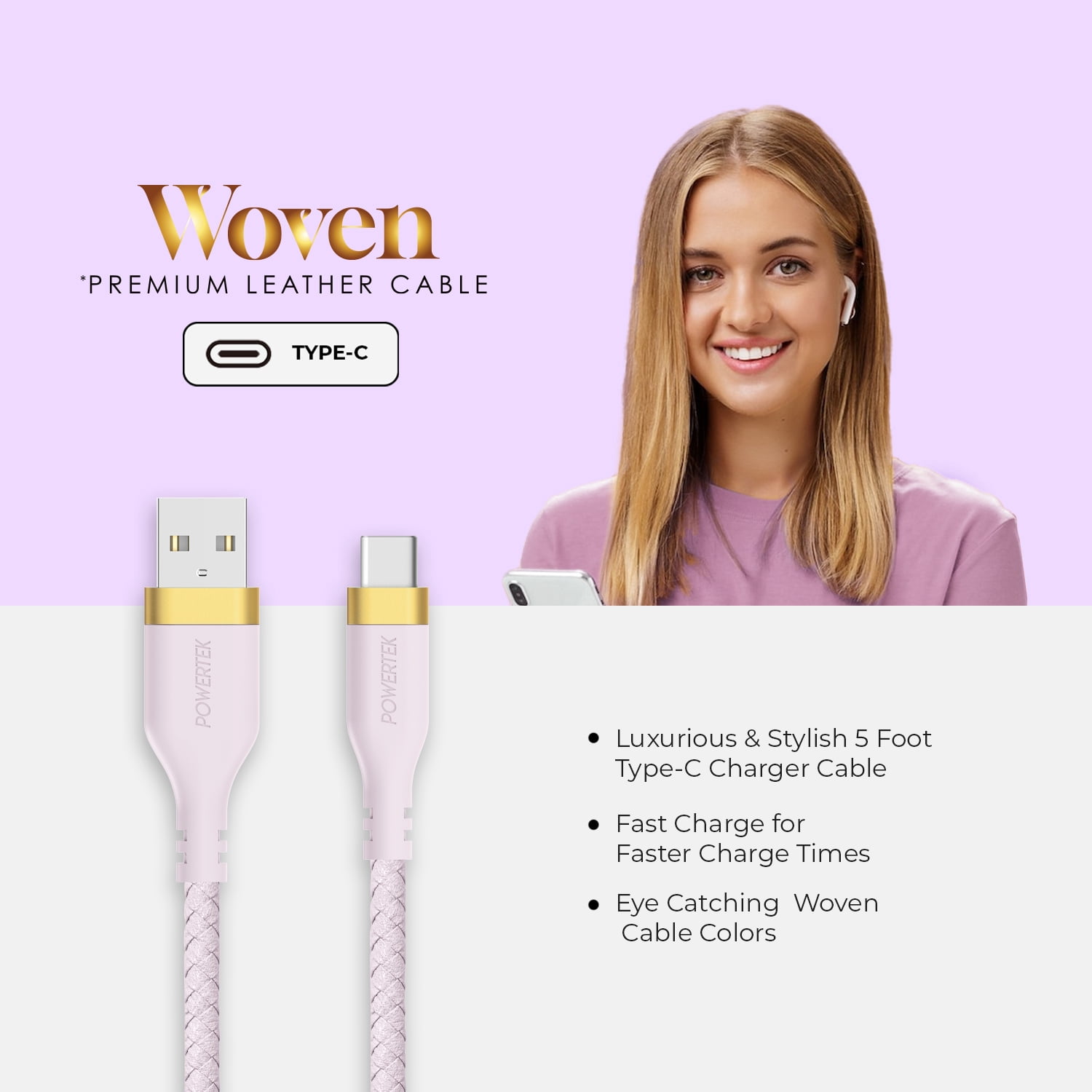 Liquipel Powertek Woven USB-A to USB-C - Purple