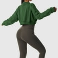 thumbnail image 5 of tarylea Workout Tops for Women Fleece Lined V Neck Crop Tops Solid Color Long Sleeve Sweatshirt Casual Loose Athletic Pullover, 5 of 8