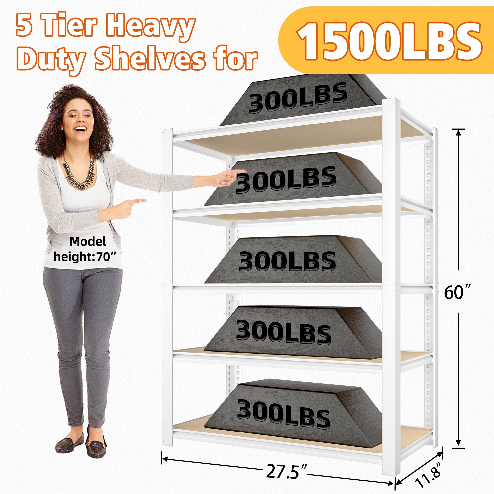 TrumanPick Garage Storage Shelves 5 Tier 28''W x 12''D x 60''H Adjustable Heavy Duty Metal Shelving Unit for Kitchen Pantry Garage, White