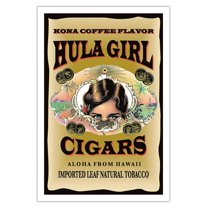 Hula Girl Brand Cigars - Kona Coffee Flavor - Aloha from Hawaii - Vintage Cigar Label by Hula Girl Store - Fine Art Matte Paper Print (Unframed) 30x44in
