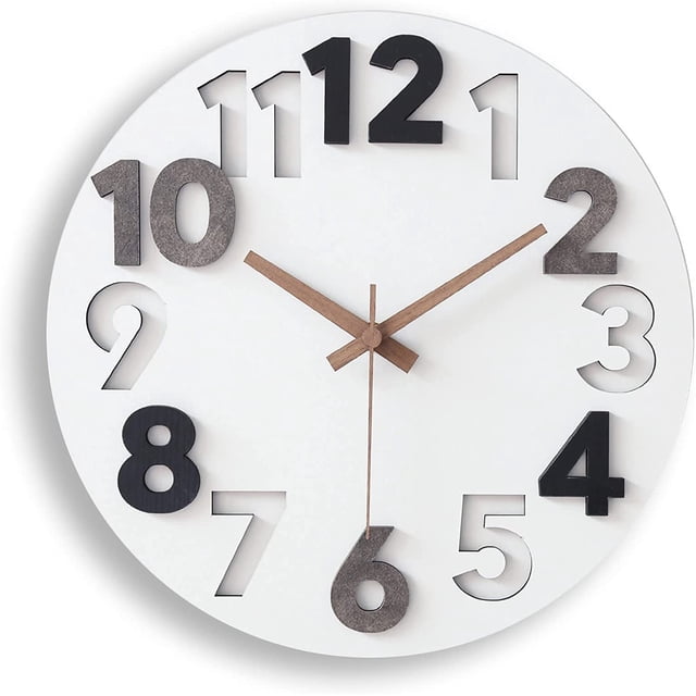 3D Wall Clock Large Modern No Ticking Noises Wooden for Living Room Bedroom Kitchen