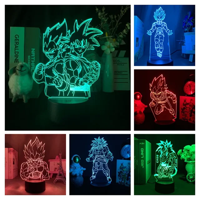 Anime Dragon Ball Z 3D Led Night Light, Goku, Vegeta, figuras de acción, lámpara de mesa, regalos de cumpleaños y Navidad para niños, decoración de dormitorio