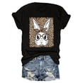 thumbnail image 2 of Camiseta De Verano Para Mujer, Camisetas Suaves De Verano Para Mochilero, Viajes En La CalleWomen's Stylish Leopard Print Bunny Graphic Tee - Soft Polyester Crew Neck Short Sleeve T-Shirt, Black wit, 2 of 6