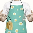 thumbnail image 2 of Teal Daisy Flower Yellow Centers Pattern Apron-Garden Aprons for Women with Pockets-Cotton Linen Waterproof Kitchen Cooking Gardening Aprons Adjustable for Kitchen,Cooking,BBQ and Salon 33x27 Inch, 2 of 4