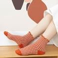 thumbnail image 4 of Ladies' Striped Knitted Crew Socks Casual Round Toe Comfortable Soft Frilled Ruffled Color Blocked Design Fashionable Everyday Wear, 4 of 5