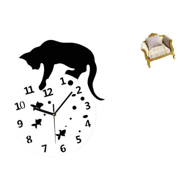 Reloj de pared,Reloj de pared de gato para sala de estar,dormitorio decorativo.,Reloj colgante de pared para cocina y baño moderno,sofá de casa de muñecas,Muebles de casa de muñecas,modelo