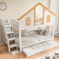 thumbnail image 3 of Harper & Bright Designs Full over Full House Bunk Bed with Window and Roof, Wood Full Size Storage Stairway Bunk Bedframe with Trundle, White+Natural, 3 of 11