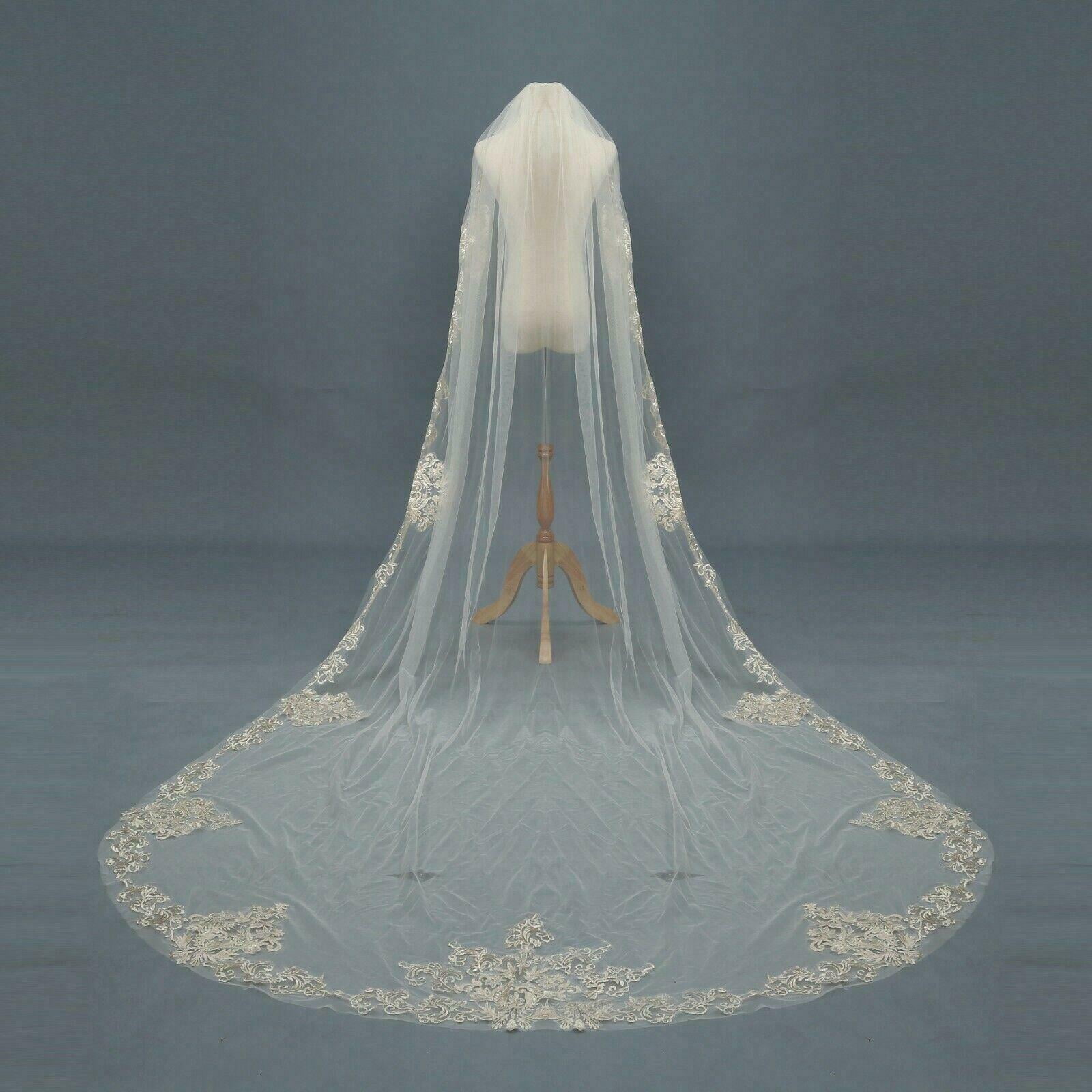 Champagne Ivory White Wedding Veils Cathedral 1T Comb Bridal Veil Accessories 