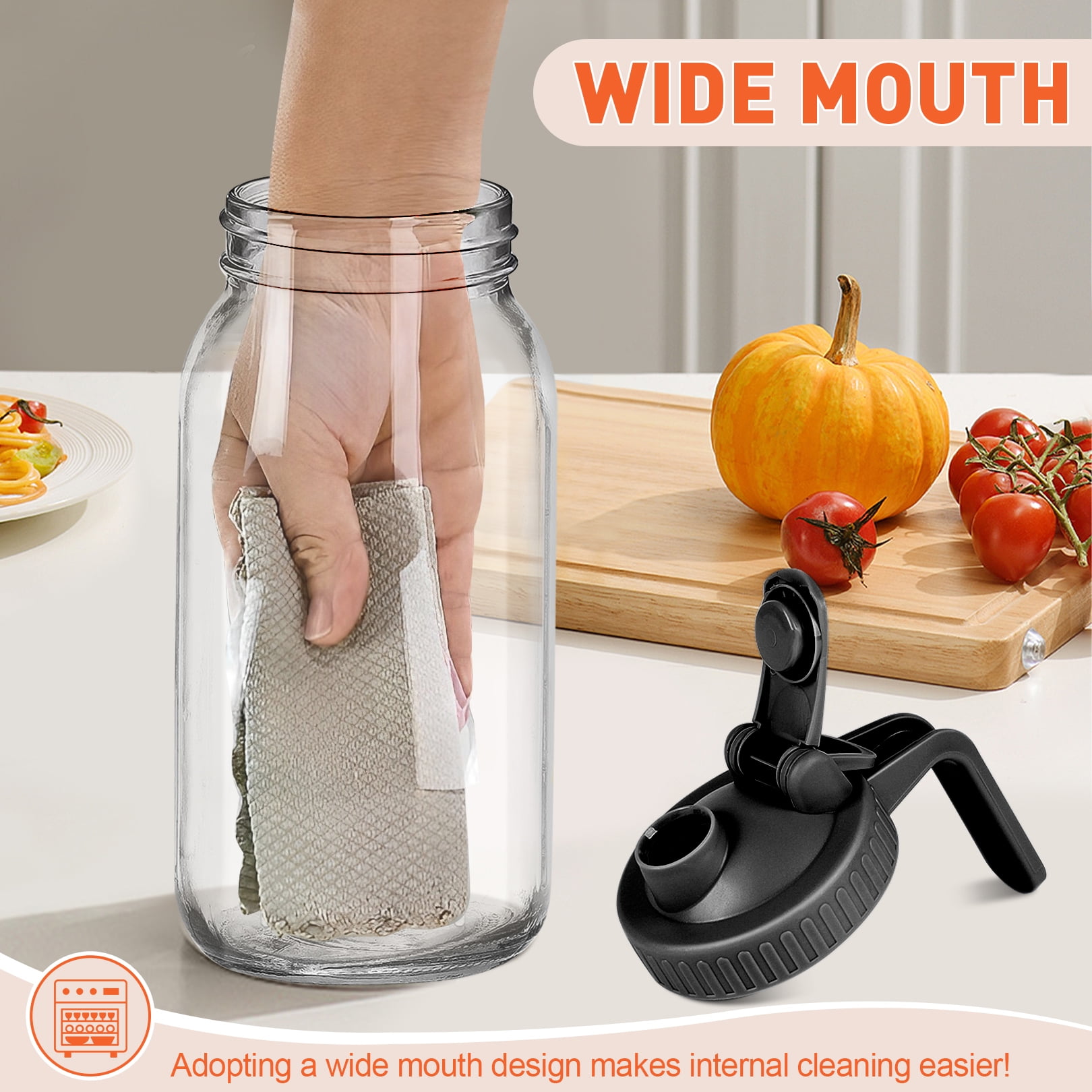 32oz Glass Pitchers with Handle and Lid,Breast Milk Pitcher, Wide Mouth Mason Jar Pitcher, Leak Proof Drink Pitcher Water Pitcher, for Breastmilk, Water, Juice, Milk, Tea, Iced Coffee, 1 Pack