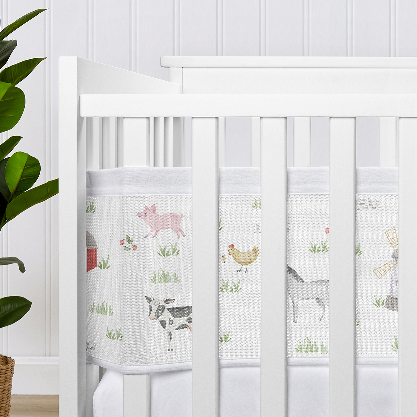 Sweet Jojo Designs + BreathableBaby Farm Animals Grey and Green Breathable Mesh Crib Liner Pad