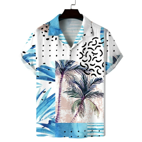 Grianlook Men Summer Tropical Shirts Short Sleeve Button Up Hawaiian Shirt V Neck Casual Loose Tunic Tops