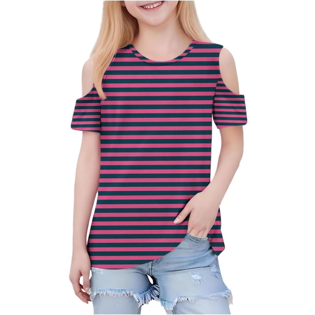 Zpanxa T-Shirts pour Tout-Petites Fille Imprimé Décontracté Manches Courtes Col Rond Haut Mode avec Coton 5-6 Ans