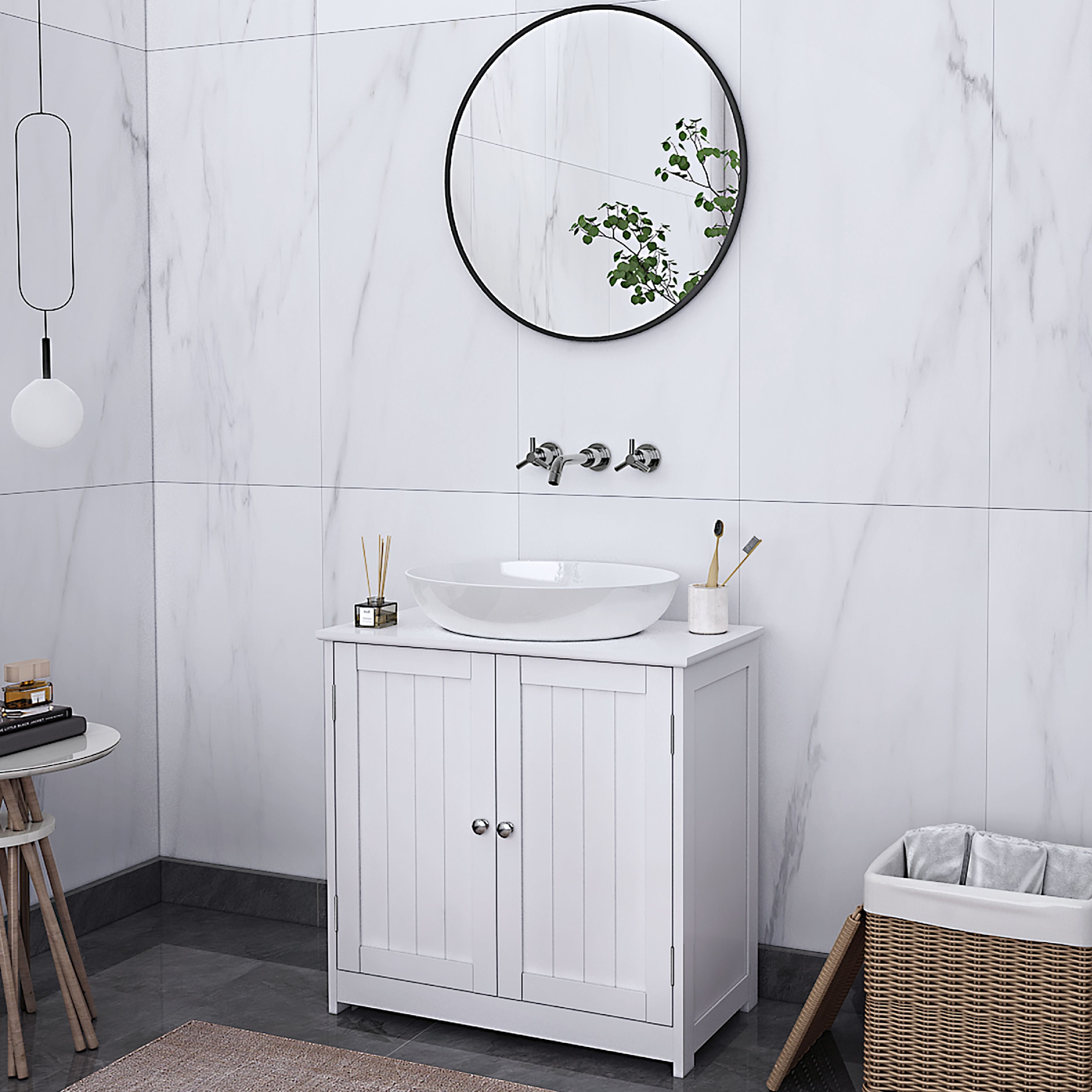 UBesGoo Pedestal Sink Bathroom Vanity Cabinet Bathroom Storage Organizer  Spacesaver White