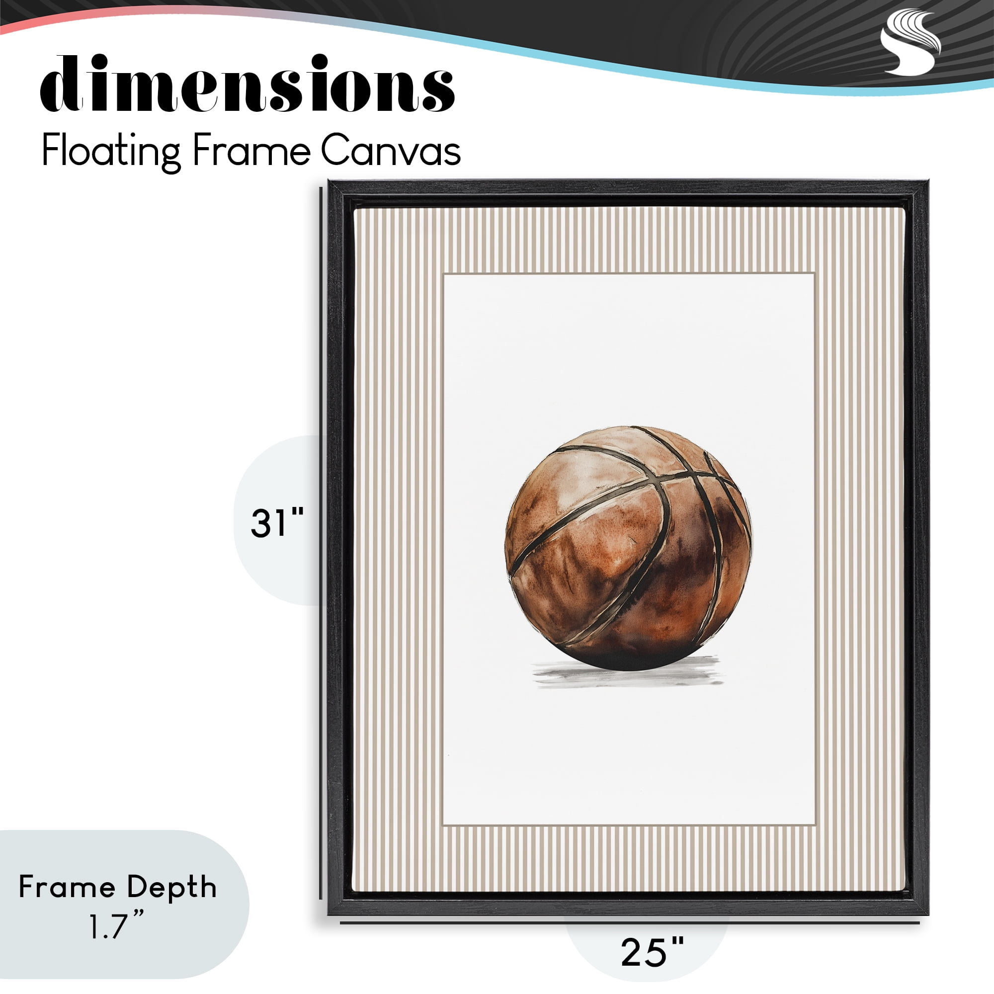 Stupell Industries Vintage Sports Basketball Black Framed Floater Canvas Wall Art, design by Christine Simpson Art