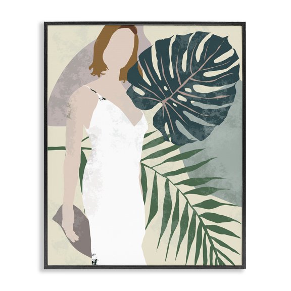 Stupell Industries Contemporary Woman with Tropical Palms Shaded Plants Black Framed Giclee Art, 11 x 14, by Melissa Wang