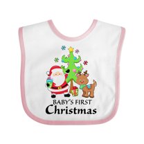 Inktastic Baby's 1st Christmas with Santa Reindeer and Tree Boys or Girls Baby Bib