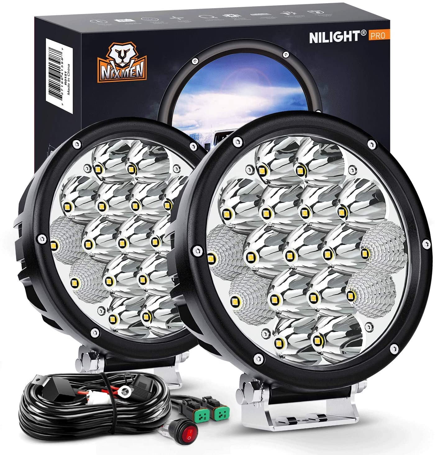 12V Driving Lights Work Lamp Fog Light for UTV ATV Motorbike Trucks Off Road Car Auxiliary Lights 90W LED Motorcycle Spotlight Kit with Waterproof Switch 2 Pack 