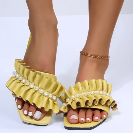 

CAICJ98 Sandals Women Women Slide Sandals Comfortable Adjustable Double Buckle Platform Sandal Yellow