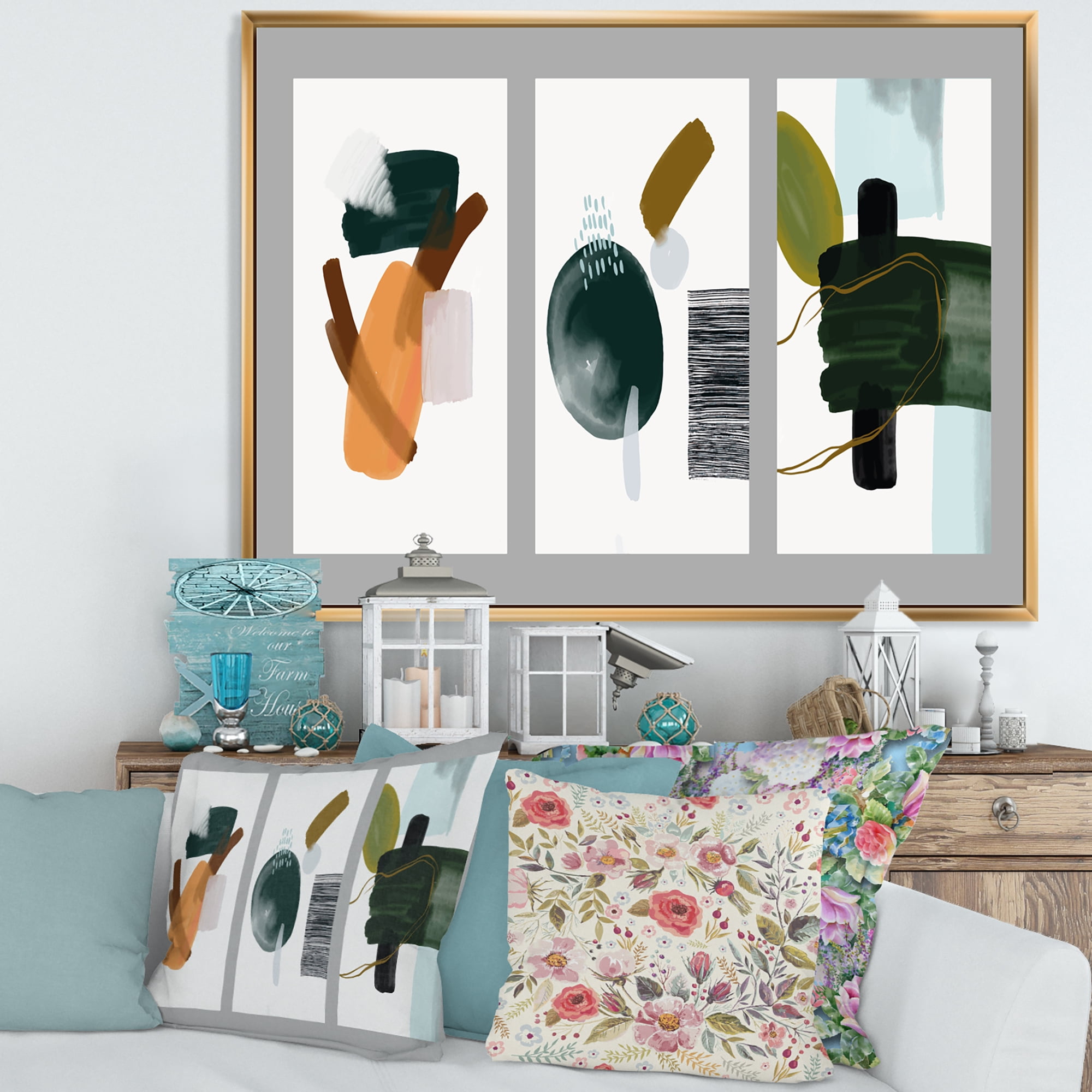 Designart 'Compostion Minimalistic of Organic Shapes IV' Modern Framed Canvas Wall Art Print