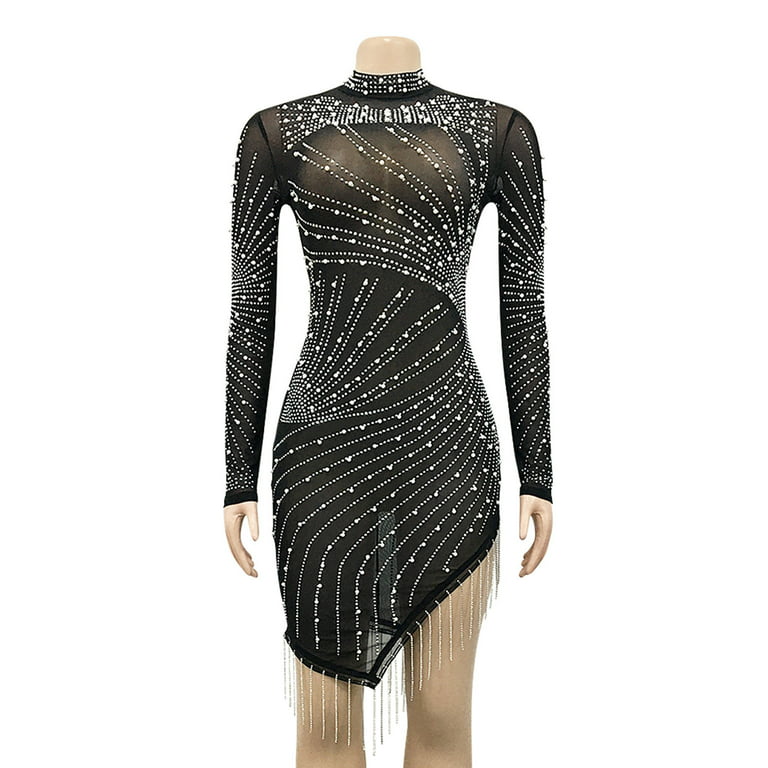 Rhinestone-embellished Dress - Black/rhinestones - Ladies