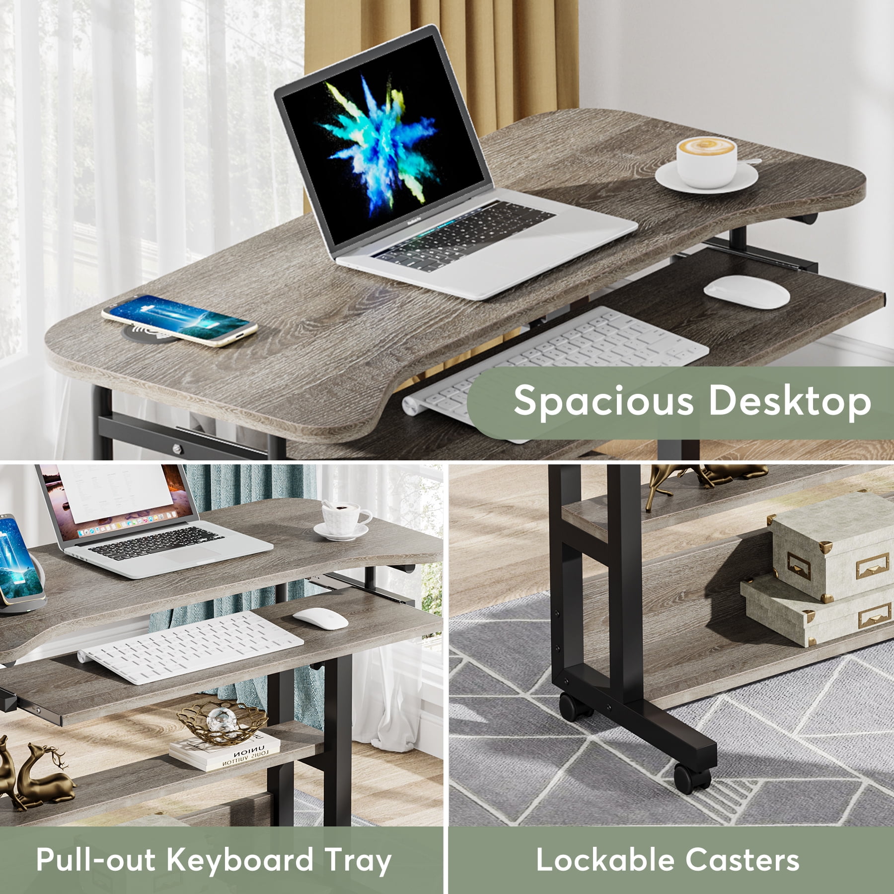 Tribesigns Portable Desk with Wireless Charging Station, Height Adjustable Side Table for Sofa Couch Bed Grey