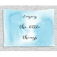 thumbnail image 1 of Enjoy the Little Things Tapestry, Inspirational Quote on Blue Shade Watercolor Background Ombre, Wall Hanging for Bedroom Living Room Dorm Decor, 80W X 60L Inches, Pale Blue Black, by Ambesonne, 1 of 2